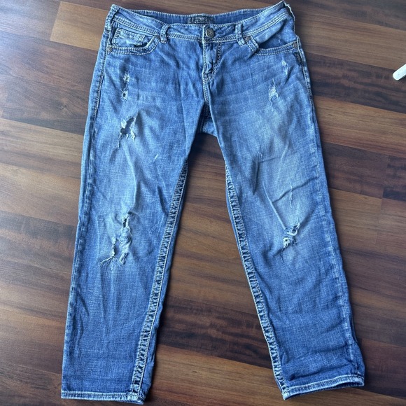 Silver Jean Co Sam Boyfriend Capri Jeans Distressing Size 31 - Picture 1 of 9